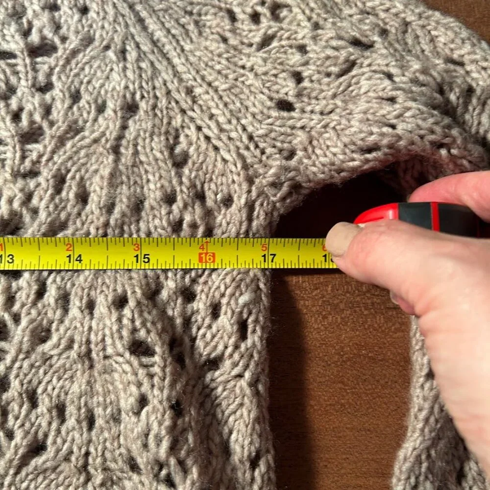 American Eagle Tan‎ Pointelle Open Knit Wool Blend Sweater S Fishermen Beachy